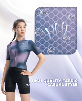 Preview: ROCKBROS | TVI Damen Kurzarm Rennrad-Trikot – Atmungsaktives Radtrikot mit Reißverschluss für den Sommer